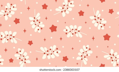 Cute hand drawn christmas holidays seamless vector pattern background illustration with berries, stars and snowflakes