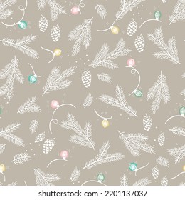 Cute hand drawn Christmas lights seamless pattern, lovely background, great for textiles, wrapping, wallpapers - vector design
