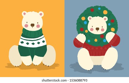 Cute Hand Drawn Christmas Polar Bear Clipart Set