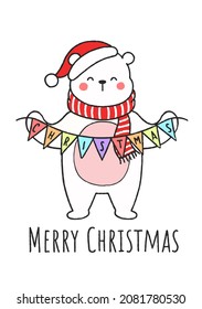 Cute Hand Drawn Christmas Polar Bear Holding Decoration
