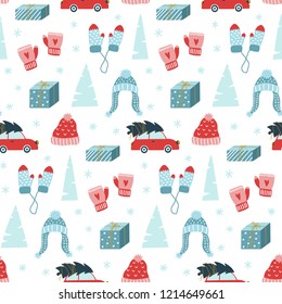 Cute hand drawn christmas seamless pattern. Vector design template for wrapping paper; fabric; wallpaper; etc.