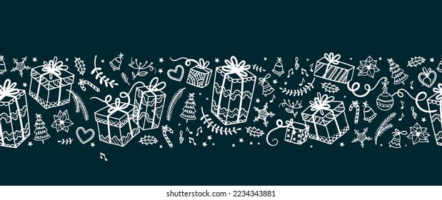 Cute hand drawn Christmas seamless design, horizontal layout, great for banners, wallpapers, invitations, cards - vector design