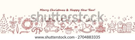 Cute hand drawn Christmas seamless festive banner