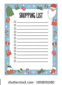 Cute hand drawn christmas shopping list vector design illustration with cartoon doodle holidays elements