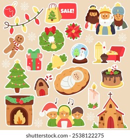 Cute Hand drawn Christmas Sticker Set