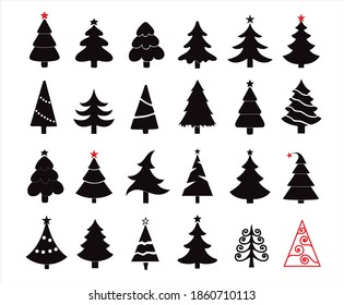 Cute Hand gezeichnete Weihnachtsbaumsymbole einzeln auf weißem Hintergrund