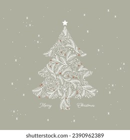 Cute hand drawn Christmas Tree with branches and reindeer, ornate Christmas design, great for cards, banners, wallpapers - vector design