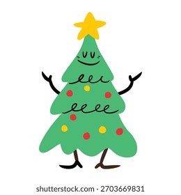 Personaje lindo del árbol de Navidad dibujado a mano