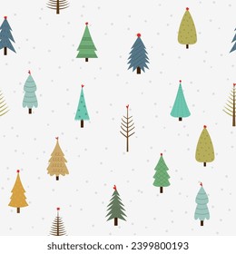 Cute Hand Drawn Christmas Trees Pattern. Holiday seamless pattern. Childish texture for fabric, textile