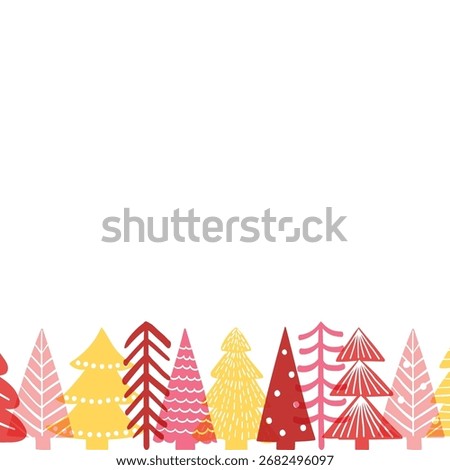Cute hand drawn Christmas trees. X-Mas abstract background. Vector illustration