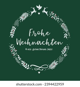 Cute hand drawn christmas wreath with text "Merry Christmas and a Happy New Year" in german, great for banners, wallpapers
