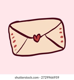 Cute hand drawn closed love letter icon for Valentine and romantic message design.