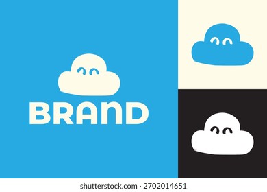 Modelo de logotipo bonito mão desenhada nuvem mascote