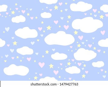 Cute Hand Drawn Clouds Pattern. Endless Vector.