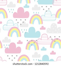 Cute hand drawn clouds Seamless pattern. vector illustration