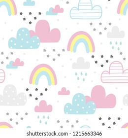 Cute hand drawn clouds Seamless pattern. vector illustration