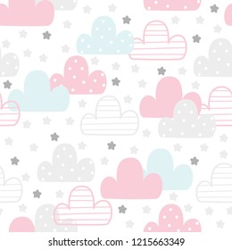 Cute hand drawn clouds Seamless pattern. vector illustration