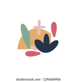 Cute hand drawn collage. Interior design illustration. Flowers and abstract elements. Handdrawn clipart. Scandinavian style. Isolated vector