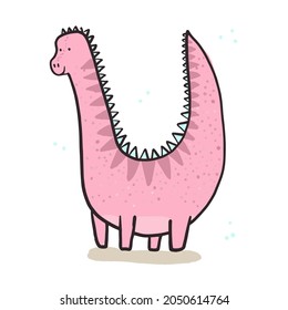 Cute hand drawn color brachiosaurus illustration