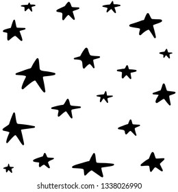 Cute hand drawn color vector seamless pattern. Black stars isolated on white background. Unique abstract texture for invitations, cards, websites, wrapping paper, textile