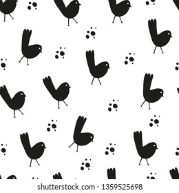 Cute hand drawn color vector seamless pattern. Black birds isolated on white background. Unique abstract texture for invitations, cards, websites, wrapping paper, textile 