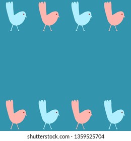 Cute hand drawn color vector seamless pattern frame. Pink, blue birds isolated on background. Unique abstract texture for invitations, cards, websites, wrapping paper, textile 