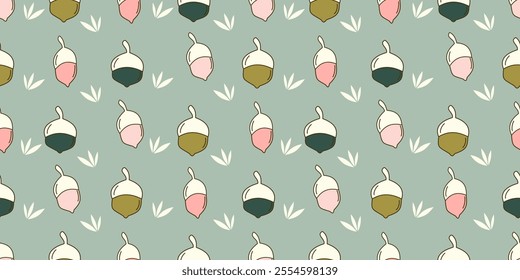 cute hand drawn colorful acorn seamless vector pattern background illustration