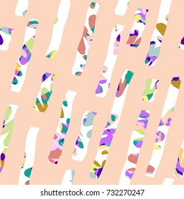 Cute hand drawn colorful brush strokes vector pattern. Fun trendy seamless background