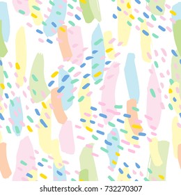 Cute hand drawn colorful brush strokes vector pattern. Fun trendy seamless background