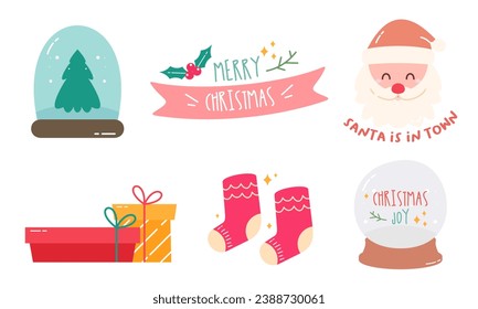 Cute Hand Drawn Colorful Christmas Doodles,  Set of Christmas Elements Collection in Doodle Style