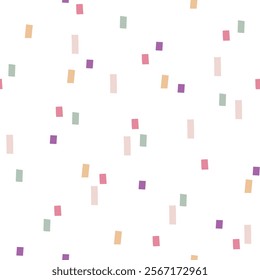 Cute hand drawn colorful confetti seamless vector pattern. Scandi style design. Fun falling sequins background for apparel, fabric, wallpaper, textile, packaging, card, print, gift, wrapping paper.