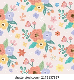 Cute hand drawn colorful flower seamless pattern