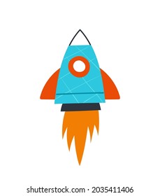 Cute hand drawn colorful rocket on white background. Vector illustration.