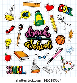 cute hand drawn colorful school doodles. Perfect for stickers, decoration of posters, cards, banners, prints, etc. All elements are isolated. EPS 10