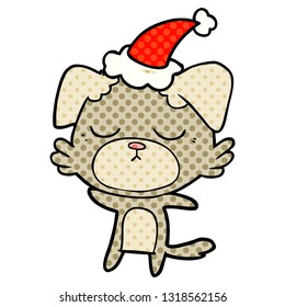 cute hand drawn comic book style illustration of a dog wearing santa hat