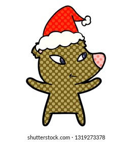 ilustración de un oso con sombrero santa de historieta dibujado a mano