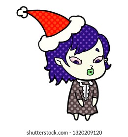 cute hand drawn comic book style illustration of a vampire girl wearing santa hat