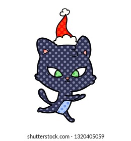 ilustración de un gato con sombrero santa de historieta dibujado a mano