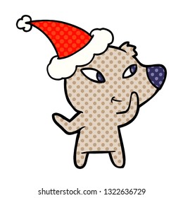 cute hand drawn comic book style illustration of a bear wearing santa hat
