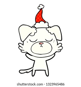 cute hand drawn comic book style illustration of a dog wearing santa hat