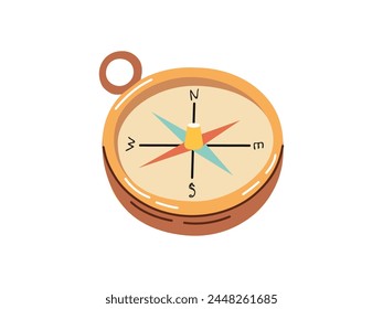 Cute hand drawn  compass. Flat vector illustration isolated on white background. Doodle drawing.