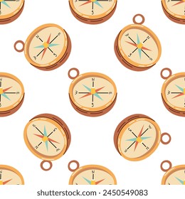 Cute hand drawn compass seamless pattern. Flat vector illustration isolated on white background. Doodle drawing.