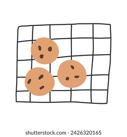 Cute hand drawn cookies on roasting rack, cartoon flat vector illustration isolated on white background. Baking tray with chocolate  cookies. Concepts of bakery, pastry and sweet food.