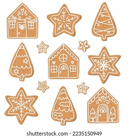 cute hand drawn cookies. vector illustration of gingerbread cookies. Holiday clip arts set