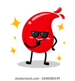 Mão Bonita Desenhado Sangue Vermelho Fresco Gota Sentindo Orgulho Usando Óculos De Sol