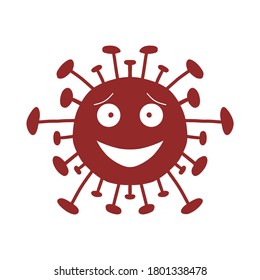 Cute hand drawn coronavirus bacteria with face. Isolated bacteria on white background. Vector stock illustration.