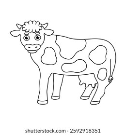 Cute hand drawn cow coloring pages for children. Vector illustration of domestic animal isolated on white background