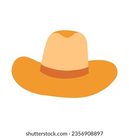 Cute hand drawn cowboy hat. Simple sheriff hat in cowboy and cowgirl western theme. Colorful doodle with print for horse ranch and wild west style. Vector clipart isolated on background