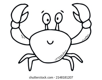 cute hand drawn crab for kids coloring sheets, books, prints, cards, posters, preschool activities. Sea life doodle, clipart. EPS 10
