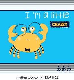 cute hand drawn crab, T-shirt design for kids vector illustration
